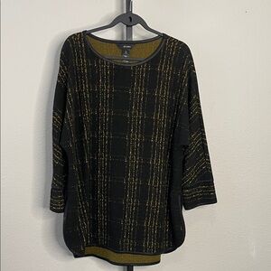 Ali Miles Woman’s Black & Gold Textured Top Tunic  3/4 Sleeves Size XL